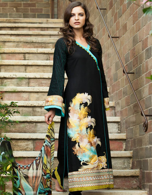 Load image into Gallery viewer, Mahiymaan Formal lawn Collection black feather