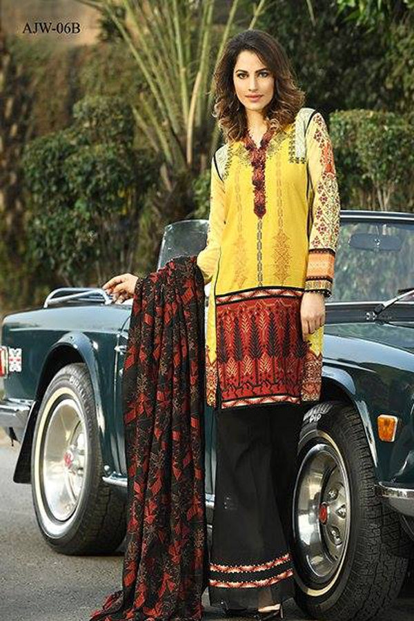 Asim jofa luxury winter shawl collection-Yellow