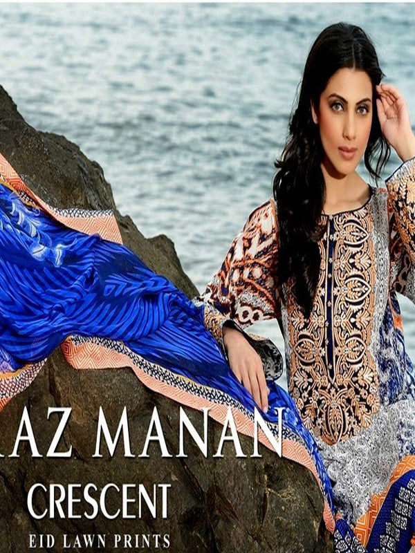 Faraz Manan Lawn Collection-D blue-creacent