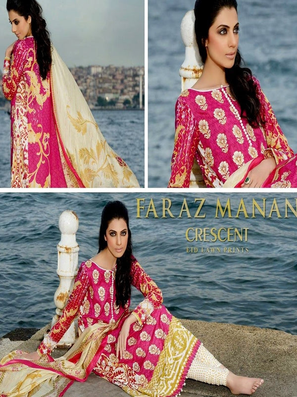 Faraz Manan Lawn Collection-D pink-creacent