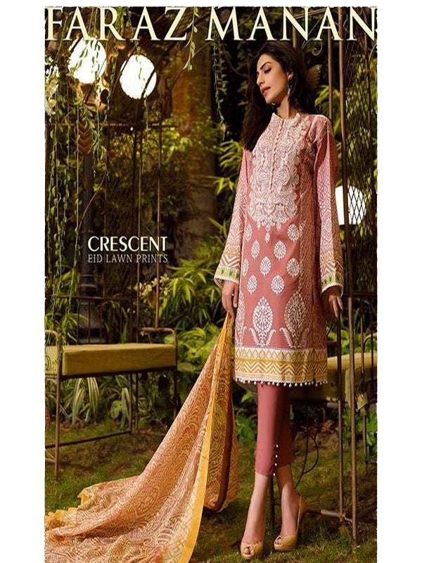 Faraz Manan Lawn Collection-D teapink-creacent