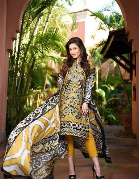 Faraz Manan Lawn Collection-D mustard-creacent