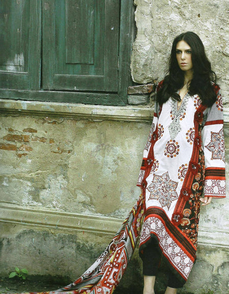 zunuj lawn D012 Redwhite